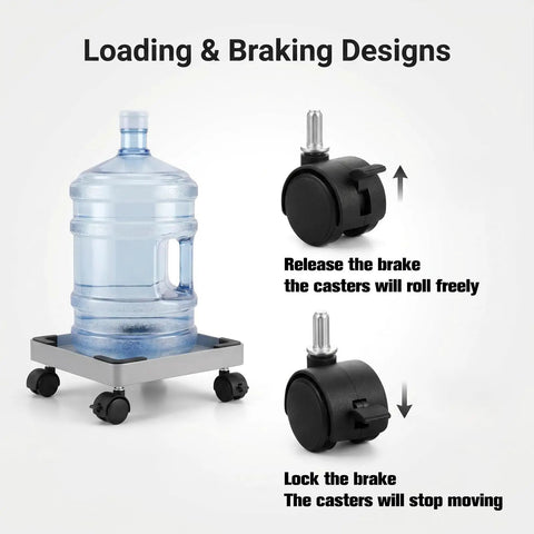 Four Pack One Inch Swivel Caster Wheels With Locking Brakes For Smooth Rolling Furniture Replacement demonstrating brake function with water jug.