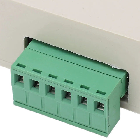 Close-up of PWM To Voltage Module For Industrial Automation, 0-10V Analog Output, 24V Input, featuring green terminal connection
