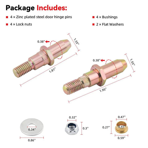 Door Hinge Roller Pin And Bushing Repair Kit For Chevy Silverado GMC Sierra 1999 2006 Suburban Tahoe Yukon Avalanche 2007 Classic Body Bolt Right Up shown with dimensions and components.