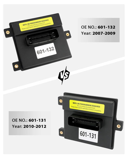 Pre Programmed Fuel Pump Flow Control Module Replacement For GM Trucks And SUVs Plug And Play No Fuss Install For 2007 2009 Chevy Silverado Colorado Suburban Tahoe Express GMC Sierra Yukon Savana And Cadillac Models, showing modules 601-132 and 601-131 for 2007-2009 and 2010-2012.