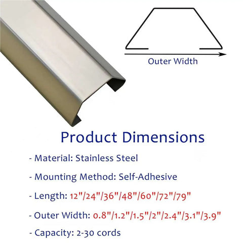 Silver Blue Cable Raceway Concealer Self Adhesive Wires Management Cover dimensions and stainless steel material
