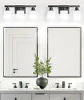 Straight Up Solid 3 Light Bathroom Vanity Lights With Square Frosted Glass Shades Matte Black Wall Sconces over mirrors.