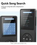 Bluetooth 5.3 MP3 Player With Built In Speaker 1.8 Inch Screen showing quick song search feature