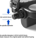 Close-up of 9/16 inch spindle diameter on Replacement 9/16 Inch Exercise Bike Pedals With Straps for Indoor Recumbent and Spin Bikes