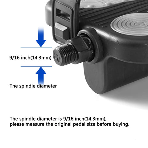 Close-up of 9/16 inch spindle diameter on Replacement 9/16 Inch Exercise Bike Pedals With Straps for Indoor Recumbent and Spin Bikes