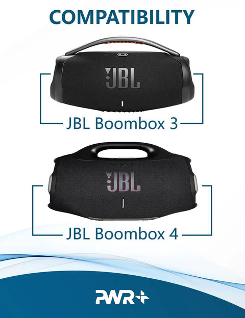 JBL Boombox 3 and Boombox 4 compatibility chart for Three Foot Two Prong AC Power Cord For Boombox 3 And Boombox 4 Portable Speakers Replacement Cable UL RoHS Certified IEC 60320 C7 To NEMA 1 15P Power Charger For Deep Bass Dope Sound.