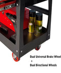 Rolling Tool Box On Wheels, Heavy Duty Tool Cart With Two Drawers, Handy Shop Storage Organizer For Garage, Warehouse And Factory, Easy To Move With Ergonomic Handle And Smooth Rolling Casters, black steel base with brake wheels