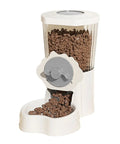 The Ultimate Auto Pet Water Dispenser Plus Food Feeder featuring a gray container with kibble dispensing mechanism.