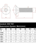 Diagram of Beefy Flat Head Socket Cap Screws M6 x 12mm Countersunk, DIN7991, 304 Stainless Steel 18-8 specifications and dimensions.