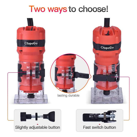 800W Palm Router Tool For Woodworking Compact Hand Trimmer Router With 12 Piece One Quarter Inch Bit Set