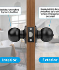 Matte Black Privacy Door Knobs Set 8 Pack With Turn Button Lock And Emergency Coin Unlock, Keyless Inside Handle