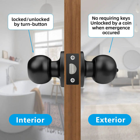 Matte Black Privacy Door Knobs Set 8 Pack With Turn Button Lock And Emergency Coin Unlock, Keyless Inside Handle