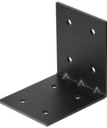 Four Pack Heavy Duty Black Steel L Reinforced Angle Brackets For Wood, 0.125 Inch Thick, 180 Lbs Max Load, Anti Rust Powder Coated, 11 mm Holes