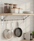 Heavy Duty Wall Mount Shelf Bracket In Stainless Steel L Shape Support holding kitchen shelf with jars and cookware
