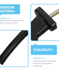 Close-up of black zinc alloy keyed lever interior door handle with lock for secure entry, focusing on material and durability.