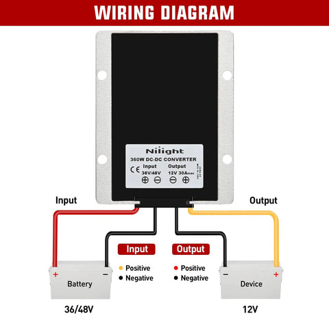 48V 36V To 12V Voltage Converter 360W 30A Regulator Step Down To 12V DC wiring diagram for golf carts and scooters