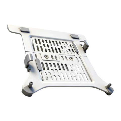 Sleek Desktop Monitor Mount For 17 To 32 Inch Screens With Fully Adjustable Height showing metal design with ventilation holes.