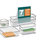 7 Piece Drawer Organizer Set With 4 Different Sizes Clear Crystal Plastic Trays for office, home, makeup, kitchen storage.