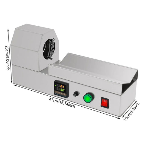 Plug And Play Electric Pvc Bottle Cap Heat Shrinker 110V Tabletop Sealer Adjustable Temp Bad Boy stainless steel machine side view.