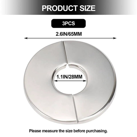 Three Pack Self Adhesive Split Flange Covers Twenty Eight Millimeter Snap On Pipe Sleeve Durable Stainless Steel Decorative Trim, 1.1 in size.