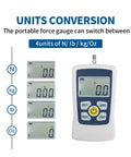 Beefy Digital Force Gauge Dynamometer For Push And Pull Testing, Ultra High Precision And Resolution, Real Time, Peak And First Peak Modes, Four Units N Kg Lb Oz, 20N Capacity, Acceleration Setting For Custom Calibration. 4-unit display