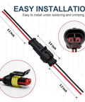 Waterproof 2 Pin Wire Connector Kit For Cars Trucks Boats And Marine Projects, showcasing easy installation and 10cm leads.