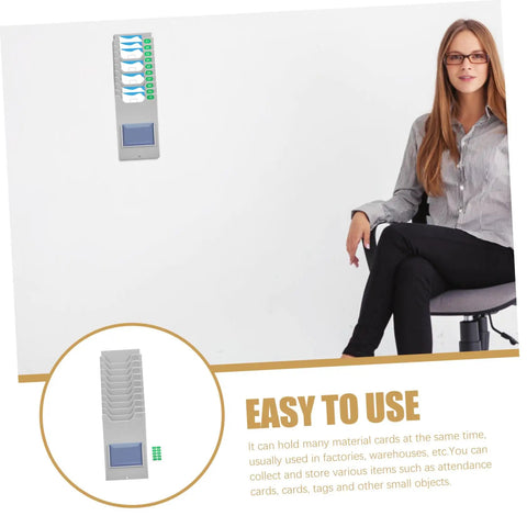 Heavy Duty Multi Grid Material Card Rack For Warehouse Sorting And Employee Attendance Trackers on a wall with compartments for cards.