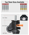 Heavy Duty Retractable Leveling Casters Set Of 4 Dual Stem Sizes And Ratchet Handle parts diagram with sizes and bolt hole details.