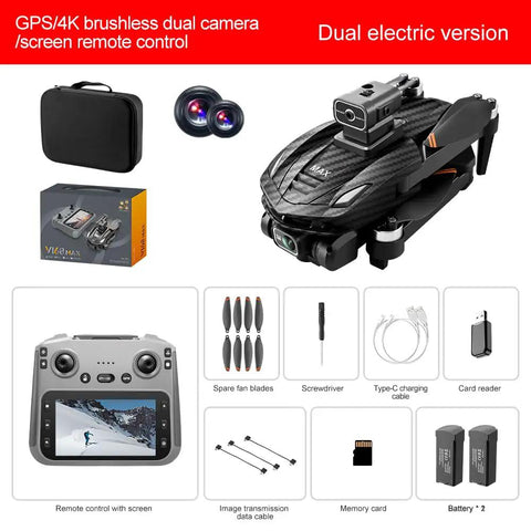 Foldable GPS Drone with Pro Grade 4K Dual Cameras and 4.5 Inch LCD Remote for Real Time WiFi FPV and Accessories