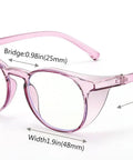 Two Pack Blue Light Blocking Reading Goggles For Men And Women With Bifocal Lenses, side view, pink frame dimensions shown