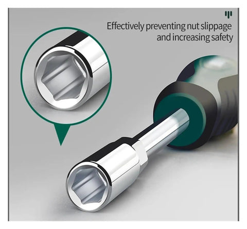 Close-up of the Premium Hex Socket Wrench Set Rocking Heavy Duty Steel Core with hexagonal drive for secure grip.