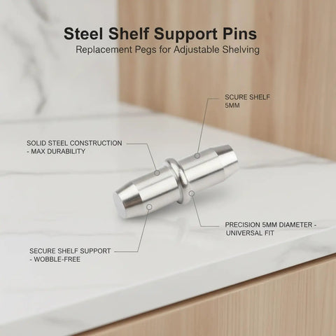 5mm Steel Shelf Support Pin Replacement Peg For Adjustable Shelving Fits Standard Cabinet Holes In Kitchen and Wardrobe