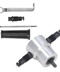 Heavy Duty Double Head Sheet Metal Nibbler Cutter with Aluminum Alloy Drill Attachment parts on white background