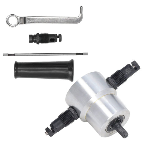 Heavy Duty Double Head Sheet Metal Nibbler Cutter with Aluminum Alloy Drill Attachment parts on white background