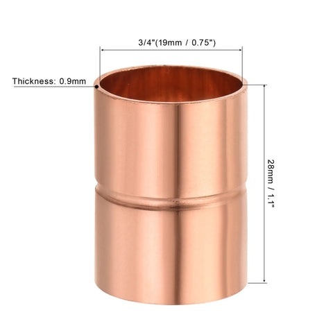 3/4 Inch Copper Coupling Fittings Straight Weld Joint For HVAC And Air Conditioning Sweat Ends Rolled Tube Stop 0.9mm Thick 5 Pack Pro Grade Durable Copper Pipe Adapters For Refrigeration Piping And DIY Installations, 3/4" x 28mm