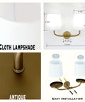 Industrial Battery Powered Wall Sconce With Two Light LED Fixture detailed with flared funnel white fabric shade and antique finish