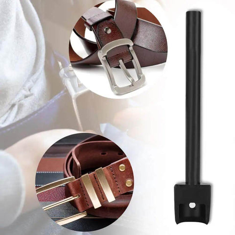 15mm Leather Semicircle Punch For Belt Straps And Purses displayed beside leather belts with metal buckles