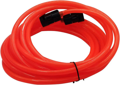 Red coil of 6m PVC hose with connector for 12V Portable Car Washer Gun High Pressure Cleaner Kit With Electric Water Pump Universal Fit All In One Includes 6M Hose And Connector 1.1M Inlet Pipe With Filter Spare Connector Car Charger.