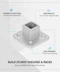 Chrome Plated Steel Square Tubing Connector Slip Fit Joint for Easy No Weld Shelving and Rack Building product diagram