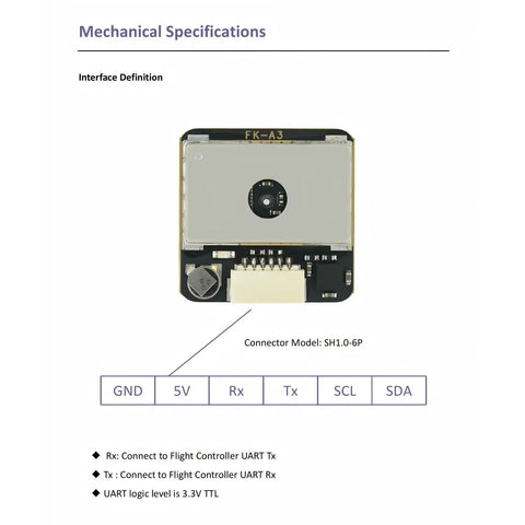 FKA3 GNSS Compass Module With Upgraded 10th Gen Chip and Integrated Magnetic Compass for FPV Fixed Wing Drones interface diagram