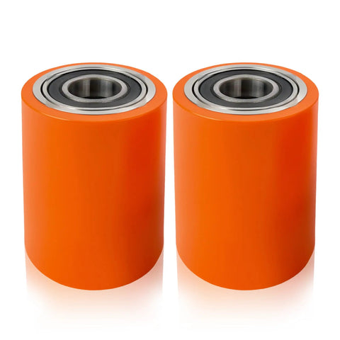 Heavy Duty Load Wheel For Toyota 8HBW23 Electric Pallet Jack Lift Truck, orange durable rubber, replacement part.