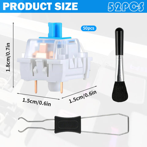 50 Pack 3 Pin Mechanical Keyboard Clicker Switches Pre Lubed Plate-Mount Tactile Clicky With Brush And Key Puller Dustproof MX Style Switches For 3D Printing Projects, Gaming Keycaps, Typing Pros And Gamers, 50pcs switch with brush and key puller