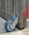 Heavy Duty Adjustable Door Bottom Support Wheel Stops Cabinet Sagging Rolls Smooth As Butter Steel And Rubber Anti Sag Pulley attached to cabinet.