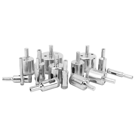 Heavy Duty 15 Piece Drill Bit Hole Saw Kit For Glass Marble Ceramic Tile And Granite Plating Coating Fast Chip Removal Water Lube Precision Boring Tools, assorted sizes