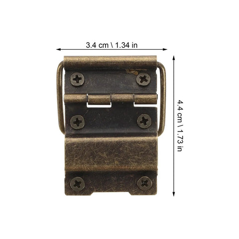 Heavy Duty Iron Hinges With Screws For Wood And Jewelry Boxes, Retro Style Cabinet Hinges, shown with dimensions 3.4 cm by 4.4 cm