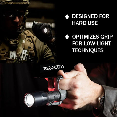 Switchback Large 2.0 Flashlight Ring With Pocket Clip For 1-Inch Tactical Lights, Finger Retention Loop, in action at night