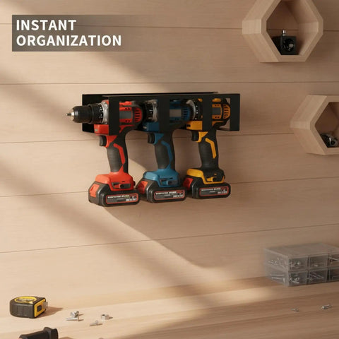 Wall Mounted Drill Holder And Iron Power Tool Rack For Garage Workshop Vertical Cordless Driver Organizer 15.7 Inch Wide