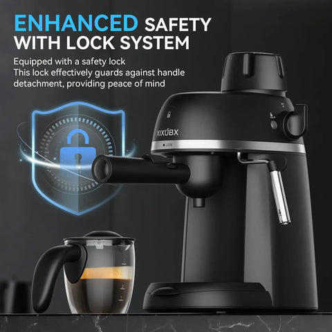 Black 3.5 Bar Espresso And Cappuccino Machine With Steam Wand For Quick Lattes At Home, Compact Coffee Maker With Safety Lock.