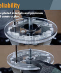 PowerTEC router centering pin and cone set for Bosch router bases; 1/2" & 1/4" ends; clear plastic alignment plate.