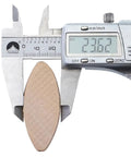 Caliper measuring thickness of a beech wood biscuit, part of 100 Pcs Wood Joining Biscuits Beech Wood Board Connection Kit.
